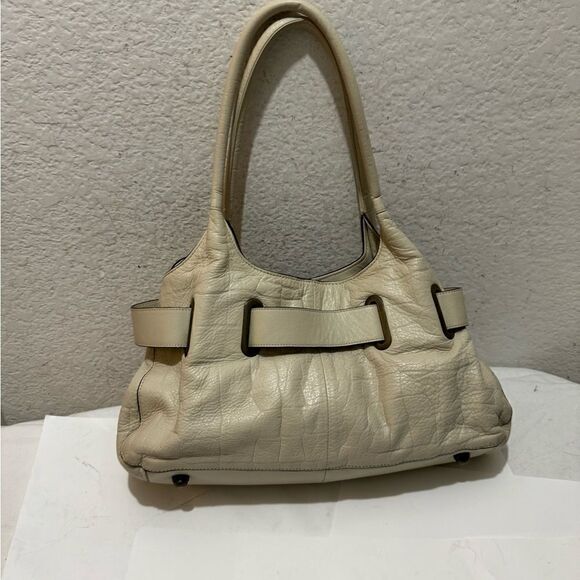 white house black market cream bag belted genuine leather satchel bag - Picture 4 of 14